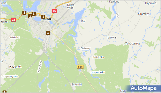 mapa Dziarny, Dziarny na mapie Targeo