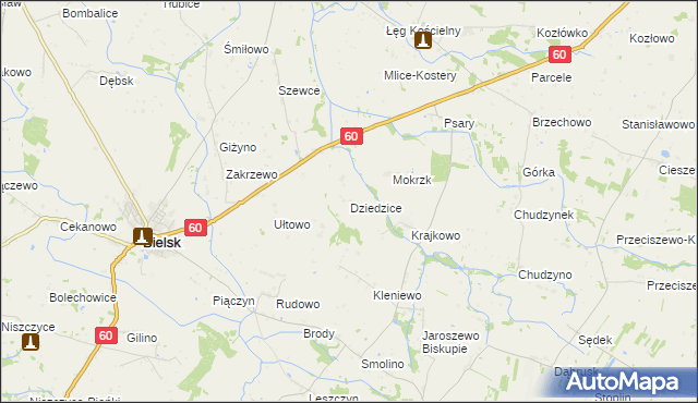 mapa Dziedzice gmina Bielsk, Dziedzice gmina Bielsk na mapie Targeo