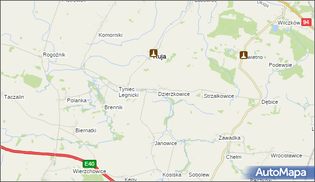 mapa Dzierżkowice gmina Ruja, Dzierżkowice gmina Ruja na mapie Targeo