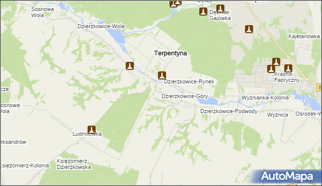 mapa Dzierzkowice-Góry, Dzierzkowice-Góry na mapie Targeo