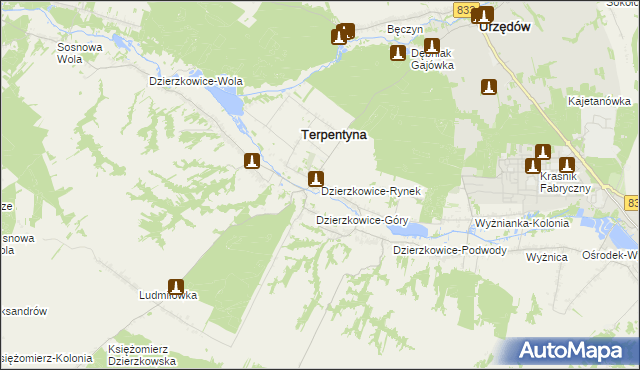 mapa Dzierzkowice-Rynek, Dzierzkowice-Rynek na mapie Targeo