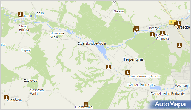 mapa Dzierzkowice-Zastawie, Dzierzkowice-Zastawie na mapie Targeo