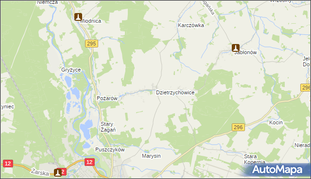mapa Dzietrzychowice, Dzietrzychowice na mapie Targeo