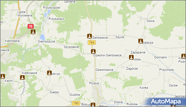 mapa Dzwono-Sierbowice, Dzwono-Sierbowice na mapie Targeo