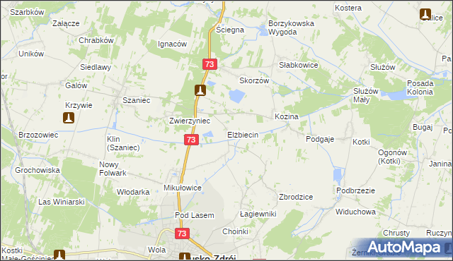 mapa Elżbiecin gmina Busko-Zdrój, Elżbiecin gmina Busko-Zdrój na mapie Targeo