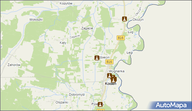 mapa Elżbiecin gmina Kodeń, Elżbiecin gmina Kodeń na mapie Targeo