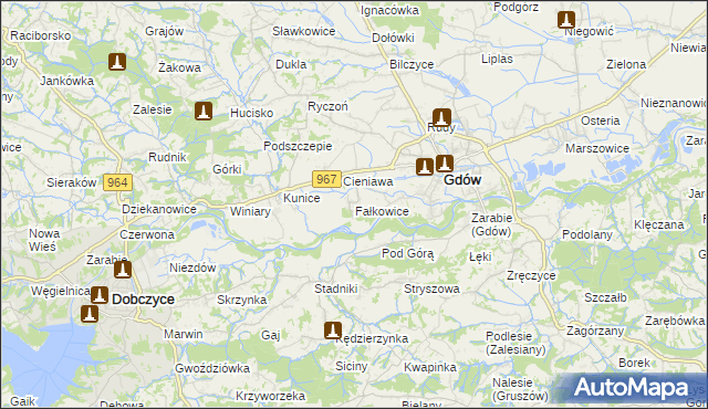 mapa Fałkowice gmina Gdów, Fałkowice gmina Gdów na mapie Targeo