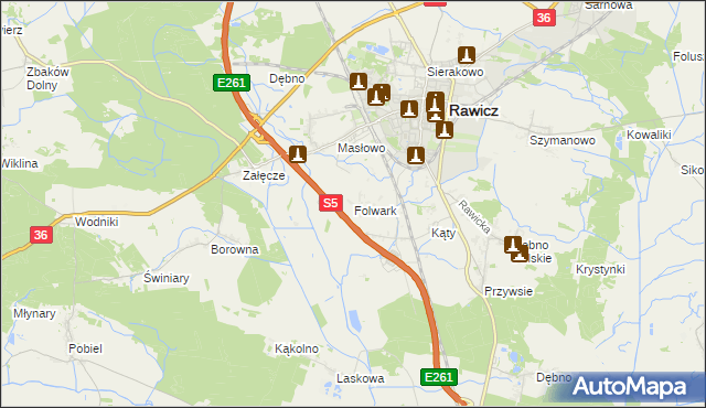 mapa Folwark gmina Rawicz, Folwark gmina Rawicz na mapie Targeo