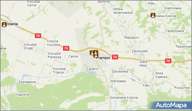 mapa Frampol powiat biłgorajski, Frampol powiat biłgorajski na mapie Targeo