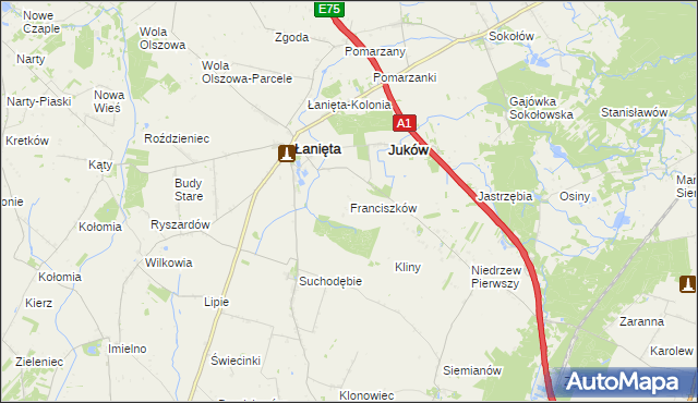 mapa Franciszków gmina Łanięta, Franciszków gmina Łanięta na mapie Targeo