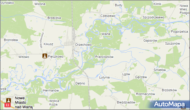 mapa Franciszków gmina Nowe Miasto nad Wartą, Franciszków gmina Nowe Miasto nad Wartą na mapie Targeo
