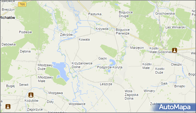mapa Gacki gmina Pińczów, Gacki gmina Pińczów na mapie Targeo
