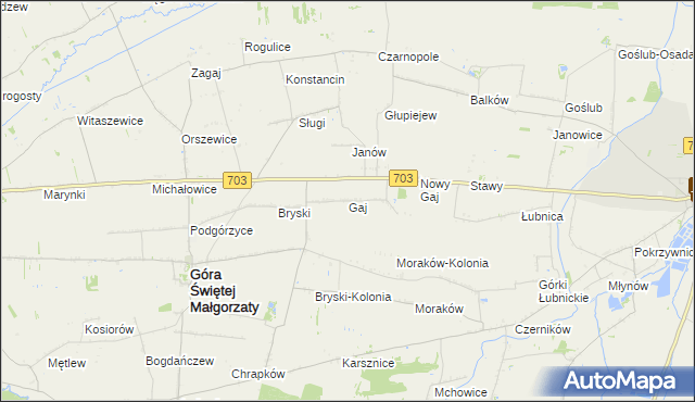 mapa Gaj gmina Góra Świętej Małgorzaty, Gaj gmina Góra Świętej Małgorzaty na mapie Targeo