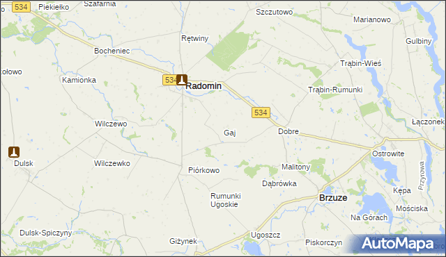 mapa Gaj gmina Radomin, Gaj gmina Radomin na mapie Targeo