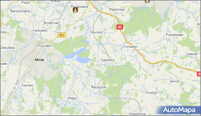 mapa Gajówka gmina Mirsk, Gajówka gmina Mirsk na mapie Targeo