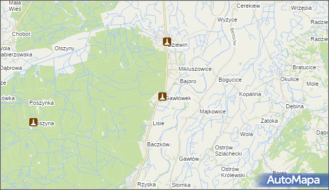 mapa Gawłówek gmina Drwinia, Gawłówek gmina Drwinia na mapie Targeo