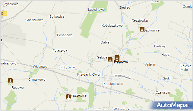 mapa Gębice gmina Pępowo, Gębice gmina Pępowo na mapie Targeo