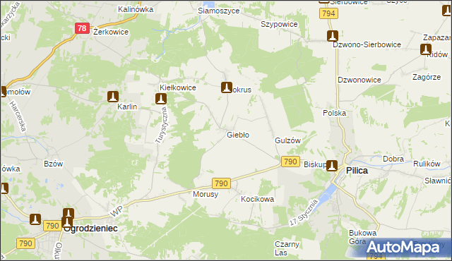 mapa Giebło, Giebło na mapie Targeo