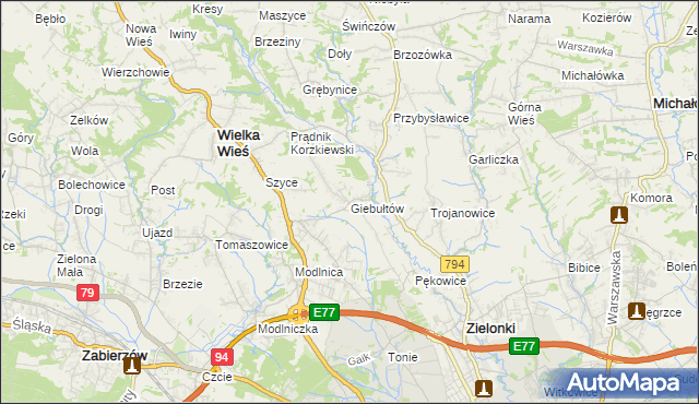 mapa Giebułtów gmina Wielka Wieś, Giebułtów gmina Wielka Wieś na mapie Targeo