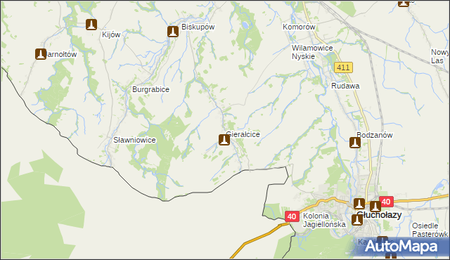 mapa Gierałcice gmina Głuchołazy, Gierałcice gmina Głuchołazy na mapie Targeo