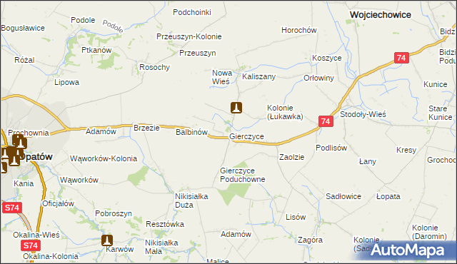 mapa Gierczyce gmina Wojciechowice, Gierczyce gmina Wojciechowice na mapie Targeo