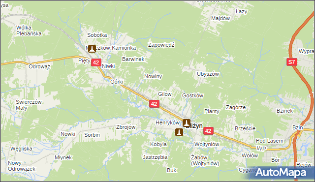 mapa Gilów gmina Bliżyn, Gilów gmina Bliżyn na mapie Targeo