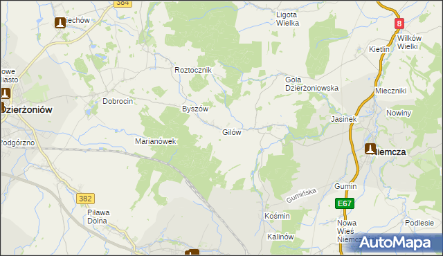 mapa Gilów gmina Niemcza, Gilów gmina Niemcza na mapie Targeo