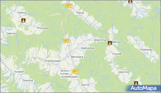 mapa Gładyszów, Gładyszów na mapie Targeo