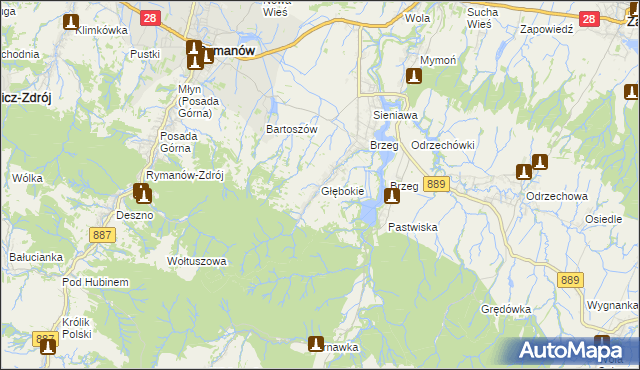 mapa Głębokie gmina Rymanów, Głębokie gmina Rymanów na mapie Targeo