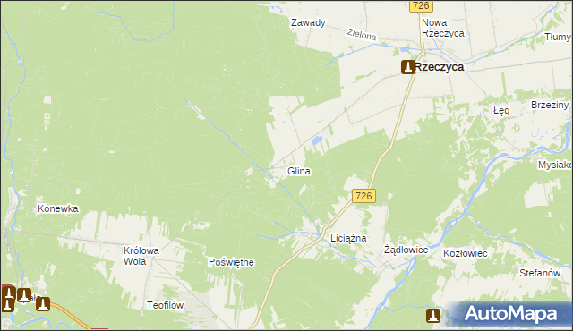 mapa Glina gmina Rzeczyca, Glina gmina Rzeczyca na mapie Targeo