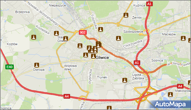 mapa Gliwic, Gliwice na mapie Targeo