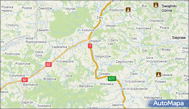 mapa Głogoczów, Głogoczów na mapie Targeo