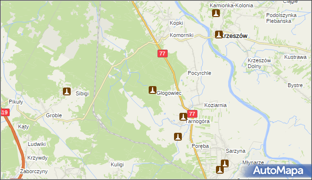 mapa Głogowiec gmina Nowa Sarzyna, Głogowiec gmina Nowa Sarzyna na mapie Targeo