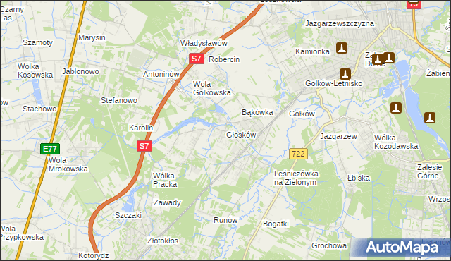 mapa Głosków gmina Piaseczno, Głosków gmina Piaseczno na mapie Targeo