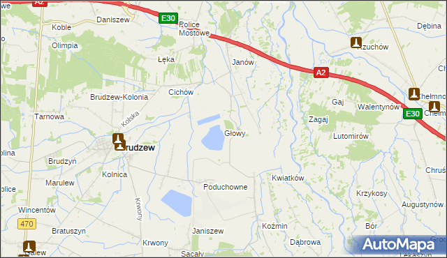 mapa Głowy gmina Brudzew, Głowy gmina Brudzew na mapie Targeo