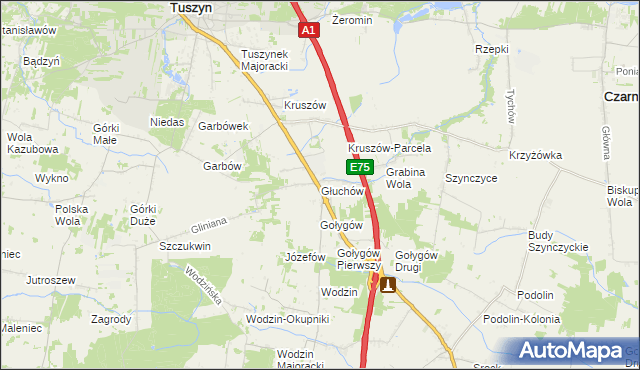 mapa Głuchów gmina Tuszyn, Głuchów gmina Tuszyn na mapie Targeo