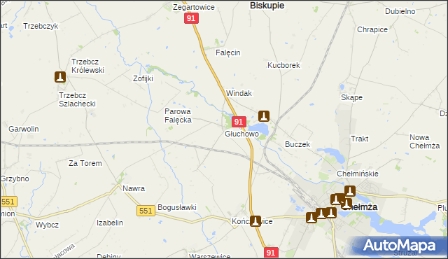 mapa Głuchowo gmina Chełmża, Głuchowo gmina Chełmża na mapie Targeo