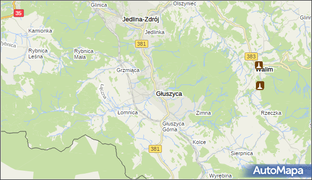 mapa Głuszyca powiat wałbrzyski, Głuszyca powiat wałbrzyski na mapie Targeo