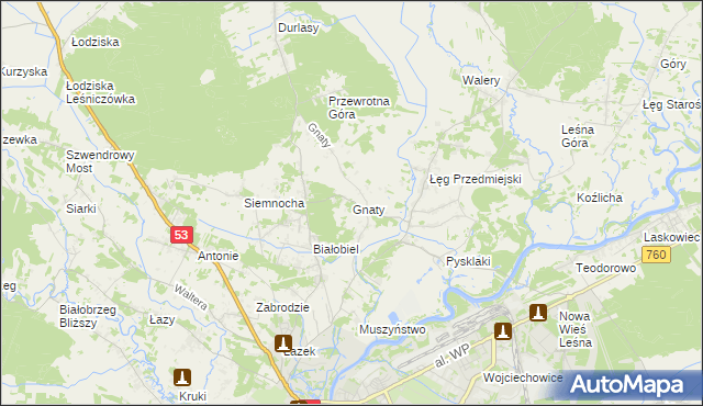 mapa Gnaty gmina Lelis, Gnaty gmina Lelis na mapie Targeo