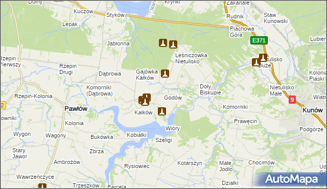 mapa Godów gmina Pawłów, Godów gmina Pawłów na mapie Targeo