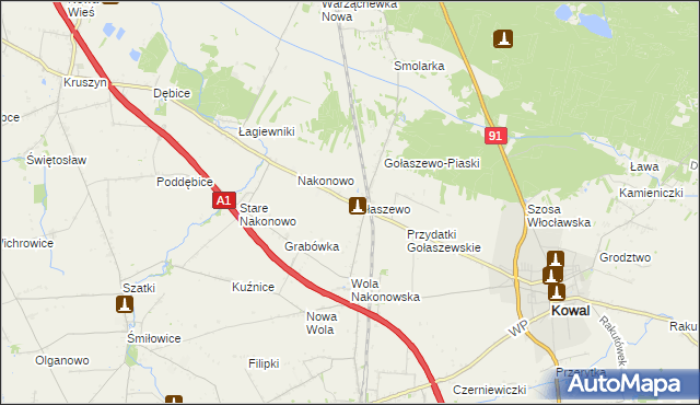 mapa Gołaszewo gmina Kowal, Gołaszewo gmina Kowal na mapie Targeo