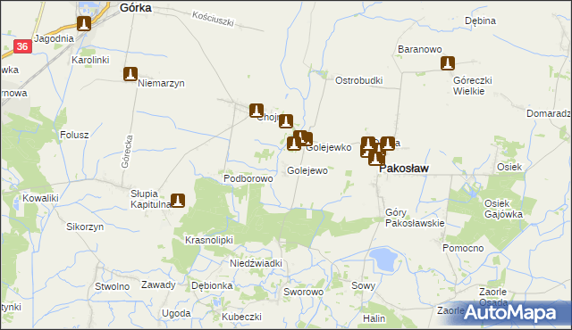 mapa Golejewo gmina Pakosław, Golejewo gmina Pakosław na mapie Targeo