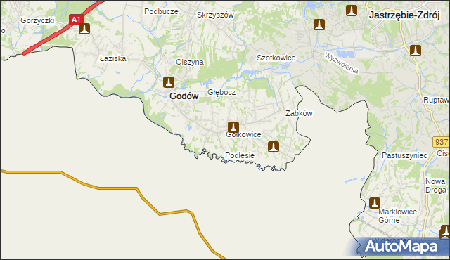 mapa Gołkowice gmina Godów, Gołkowice gmina Godów na mapie Targeo
