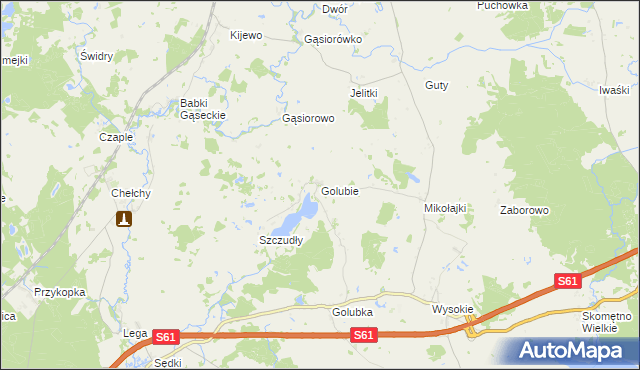 mapa Golubie gmina Kalinowo, Golubie gmina Kalinowo na mapie Targeo