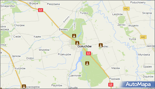 mapa Gołuchów powiat pleszewski, Gołuchów powiat pleszewski na mapie Targeo