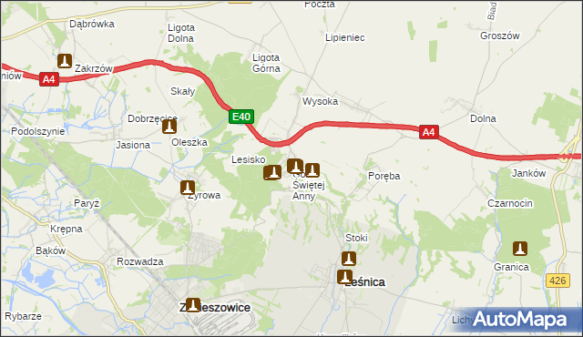 mapa Góra Świętej Anny gmina Leśnica, Góra Świętej Anny gmina Leśnica na mapie Targeo