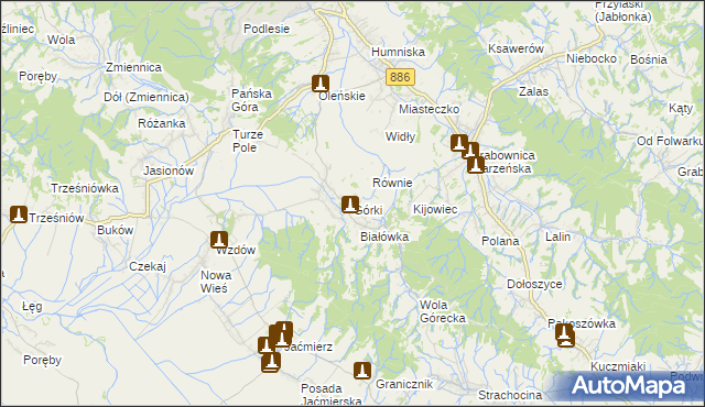 mapa Górki gmina Brzozów, Górki gmina Brzozów na mapie Targeo