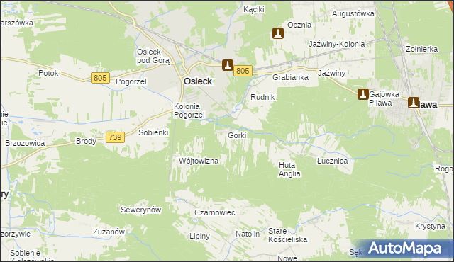 mapa Górki gmina Osieck, Górki gmina Osieck na mapie Targeo