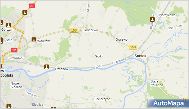 mapa Górki gmina Santok, Górki gmina Santok na mapie Targeo