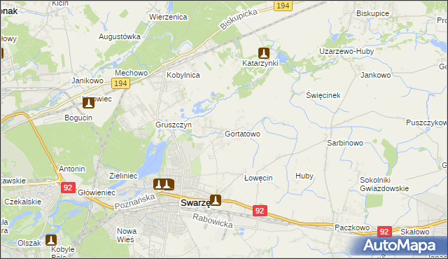mapa Gortatowo gmina Swarzędz, Gortatowo gmina Swarzędz na mapie Targeo